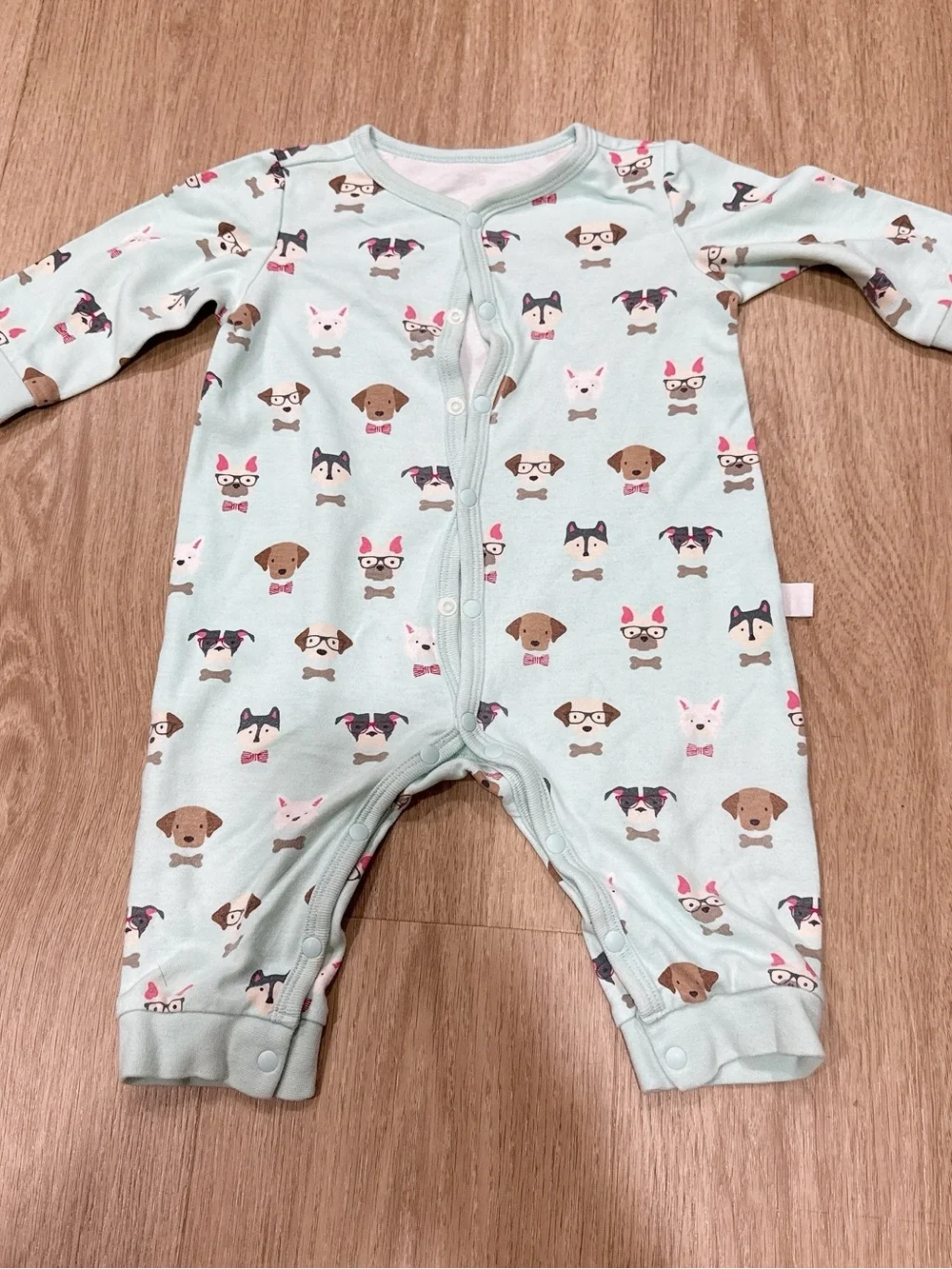 Baby Mint Puppy-Print Footie One-Piece